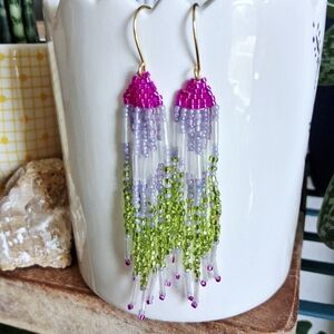 BOGO EARRINGS Boho Chic Seed Bead Fringe Tassel Dangle Earrings, Statement 3.5"